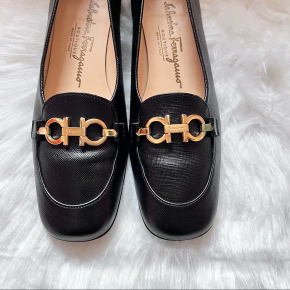 SALVATORE FERRAGAMO Gancini Logo Pebbled Leather Loafers - Picture 3 of 13